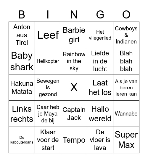 (Foute) muziek bingo! Bingo Card