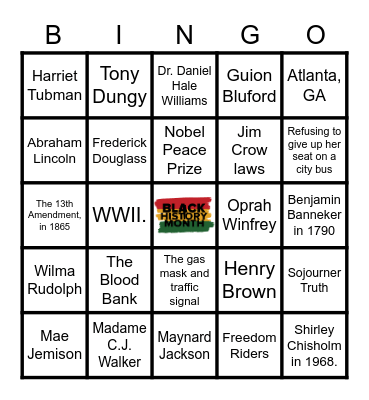 Black History Bingo Card