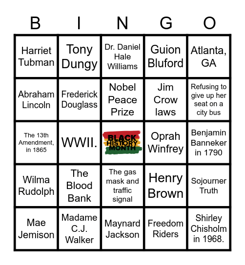 Black History Bingo Card