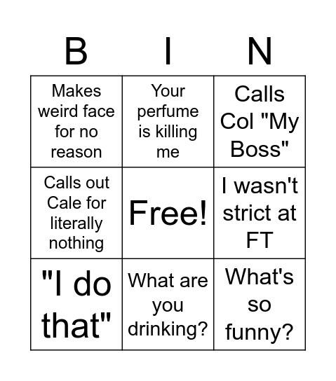 Major Janssenisms Bingo Card