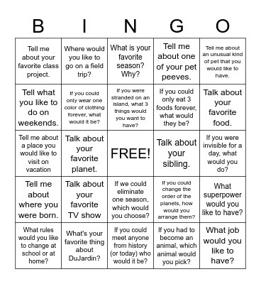 Conversation BINGO! Bingo Card