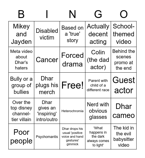 Dhar Mann Bingo Card