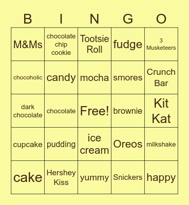 Chocolate Bingo Card