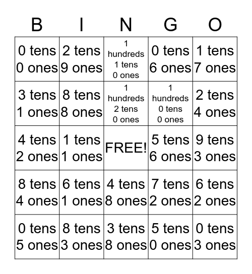 Place Value Bingo Card