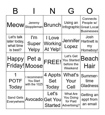 Weirdo Bingo Card