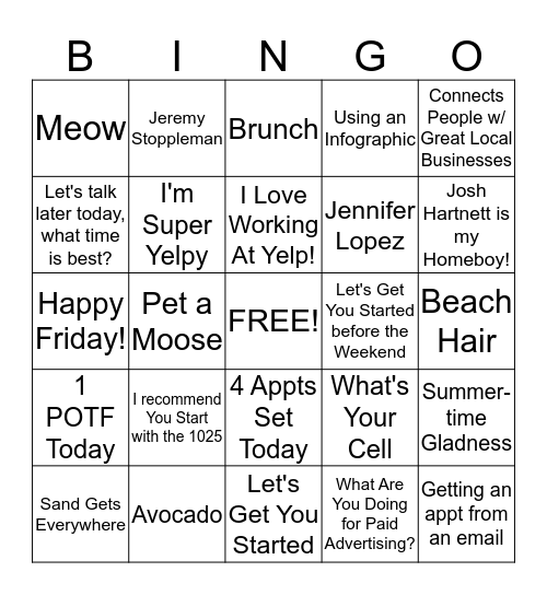 Weirdo Bingo Card
