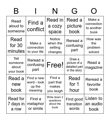 I Love to Read Bingo Card