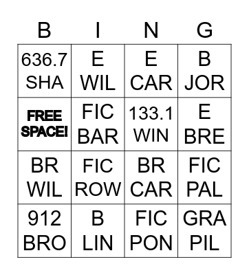Call Number Bingo Card