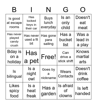 Ice Breaker Bingo Card