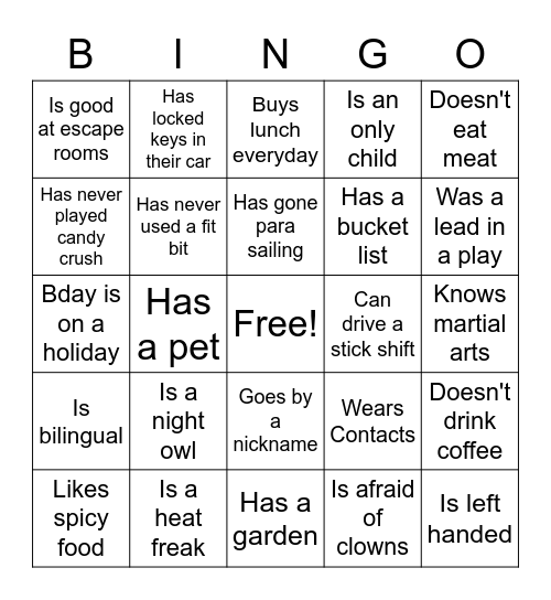 Ice Breaker Bingo Card