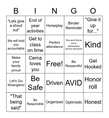 Expectations Bingo Card