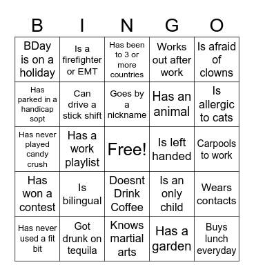 Ice Breaker Bingo Card