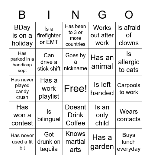 Ice Breaker Bingo Card