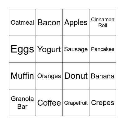 Breakfast Bingo Card