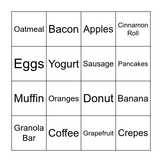 Breakfast Bingo Card