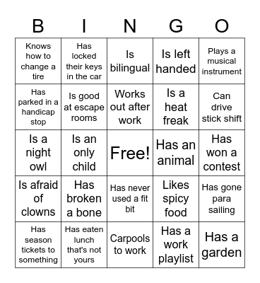 Ice Breaker Bingo Card