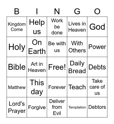 The Lord's Prayer Bingo Card