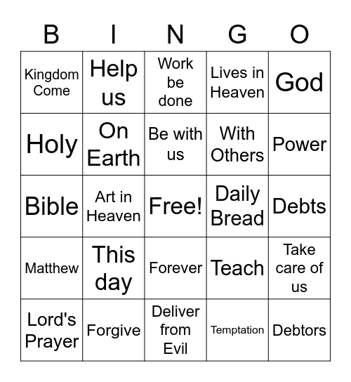 The Lord's Prayer Bingo Card