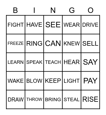 IRREGULAR VERBS BINGO Card
