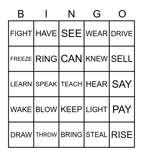 IRREGULAR VERBS BINGO Card