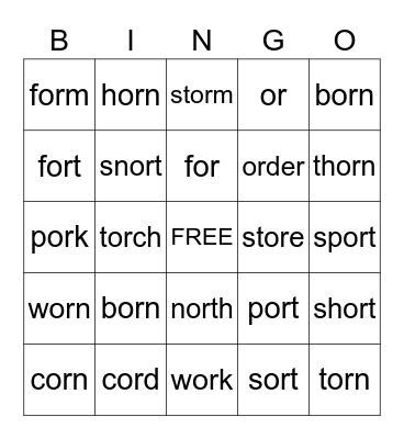 /or/ words Bingo Card