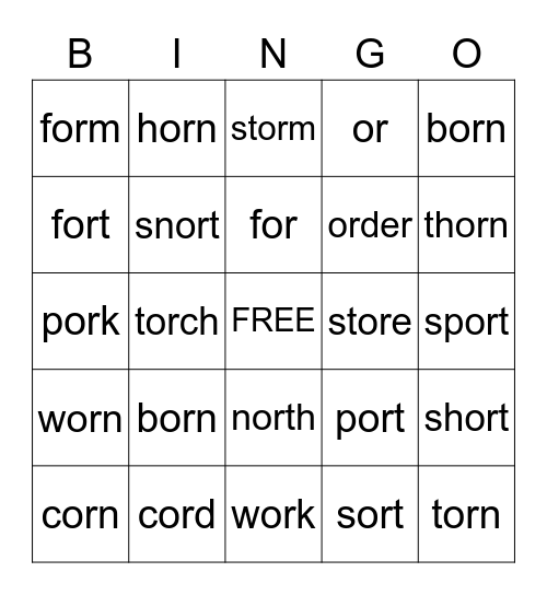 /or/ words Bingo Card