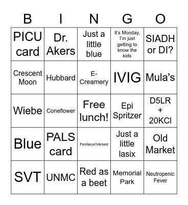UNMC Residency Bingo 2022 Bingo Card