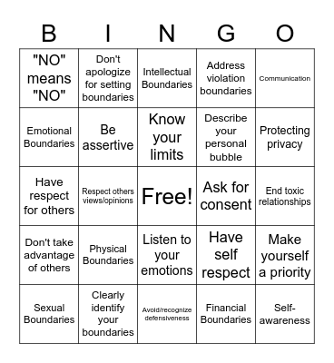 Boundaries Bingo Card