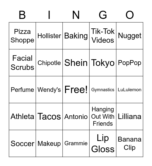 Gaby Bingo Card