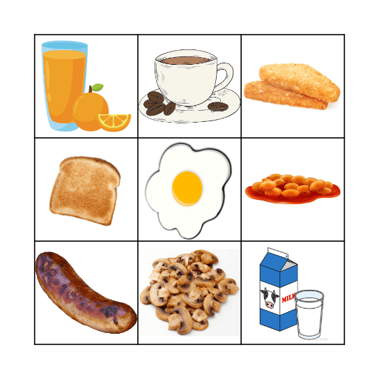Full English Breakfast Bingo Card