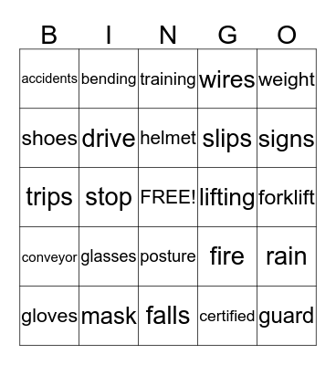 Safety Bingo Card