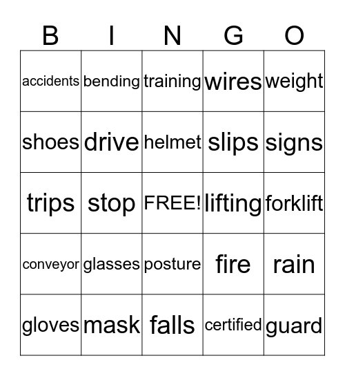 Safety Bingo Card