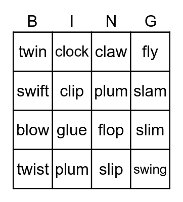 13b Consonant Blends Bingo Card