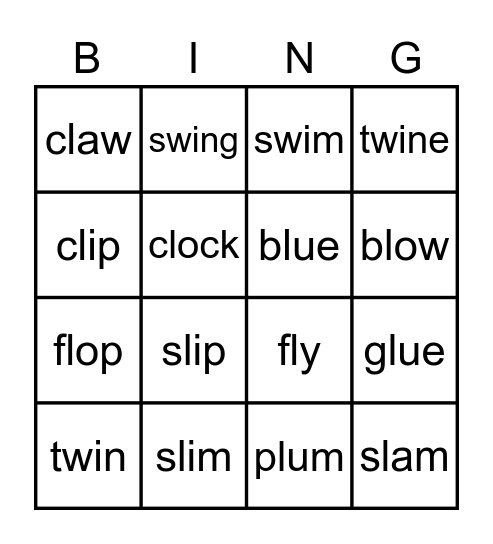 13b Consonant Blends Bingo Card