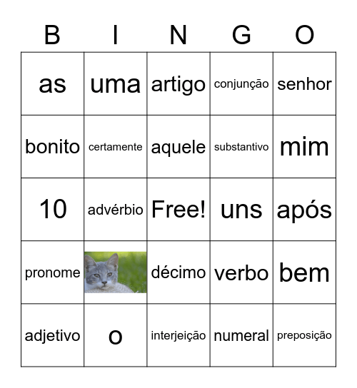 classe gramatical Bingo Card