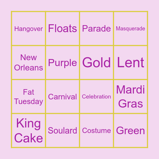 Mardi Gras Bingo Card