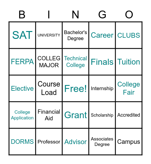 COLLEGE Bingo Card