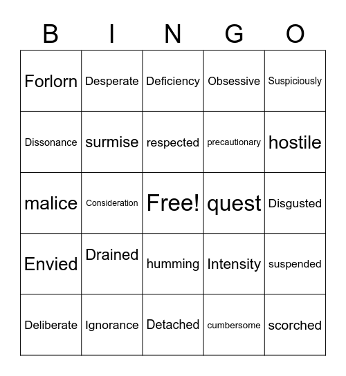 Vocabulary Bingo Card