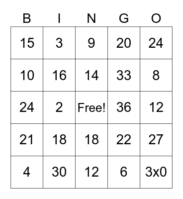 2's and 3's facts Bingo Card