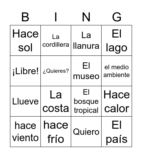 El clima en Colombia Bingo Card