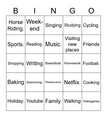 Free Time Bingo Card