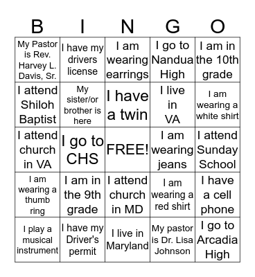 Youth Workshop Bingo "ICE BREAKER" Bingo Card