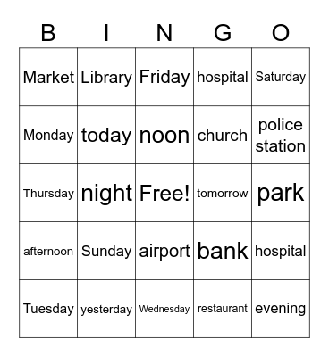 Word Bingo Lesson 38 Bingo Card