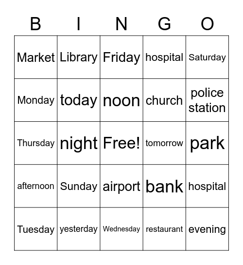 Word Bingo Lesson 38 Bingo Card