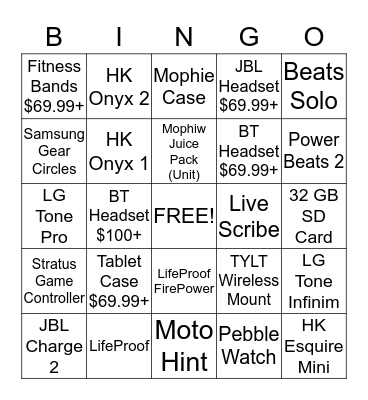 Accessory Bingo Card
