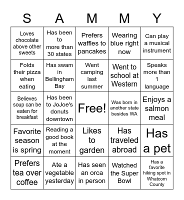 NSEA Intern Bingo Card