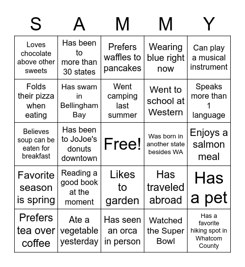 NSEA Intern Bingo Card