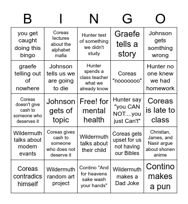 Teacher Bingo Card