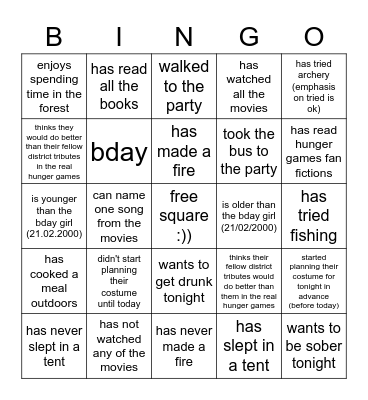 H U N G E R   G A M E S Bingo Card
