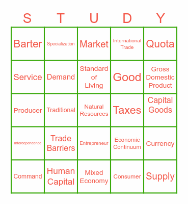 Economics Bingo Card